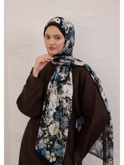 Beauty Blossom Desen Rami Siyah Şal