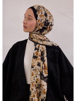 Cherry Blossom Desen Rami Siyah Şal