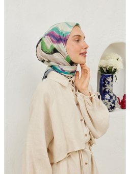 Colour Waves Desen Pamuk Vual İndigo Eşarp