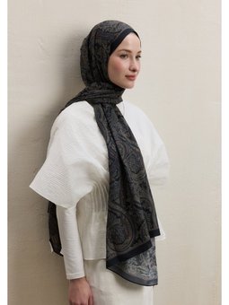 Dark Bohemıan Desen Lacivert Şal
