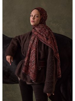 Dark Vıntage Desen Bordo Şal