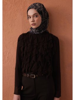 Dark Vıntage Desen Pamuk İpek Siyah Eşarp