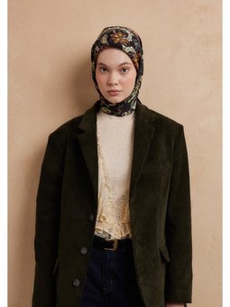 Enya Desen Pamuk İpek Siyah Eşarp