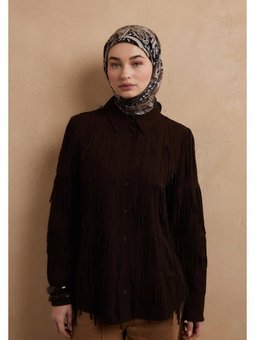 Etnıc Floral Desen Pamuk İpek Eşarp Kahve