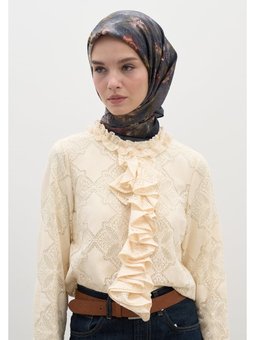 Evelyne Desen Pamuklu Viskon Lacivert Eşarp