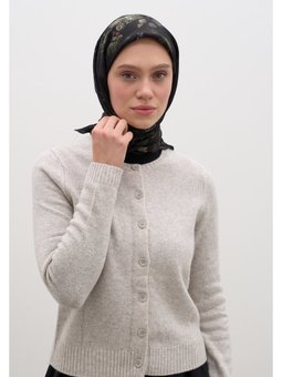 Fall Breeze Desen Pamuklu Viskon Siyah Eşarp