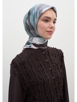 Gardenıa Desen Pamuklu Viskon Mavi Eşarp