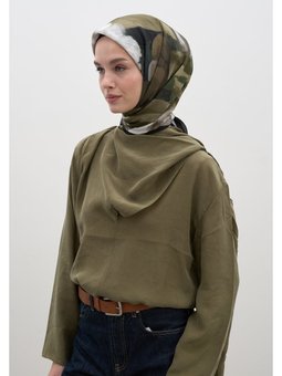 Gardenıa Desen Pamuklu Viskon Siyah Eşarp