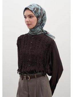 Gısele Desen Pamuklu Viskon Soft Mavi Eşarp