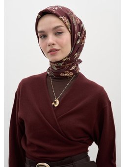 Jenephıe Desen Pamuklu Viskon Bordo Eşarp