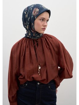 Jenephıe Desen Pamuklu Viskon Lacivert Eşarp