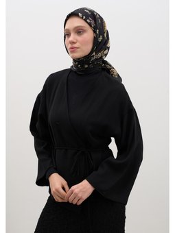 Jenephıe Desen Pamuklu Viskon Siyah Eşarp