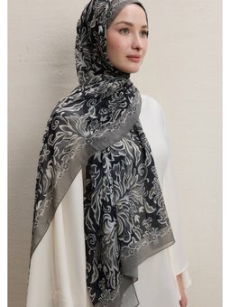 Laura Desen İpek Krep Siyah Şal