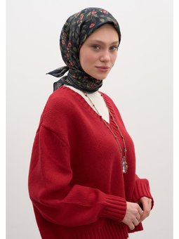 Leana Desen Pamuklu Viskon Siyah Eşarp