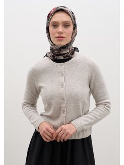 Magnolıa Desen Pamuklu Viskon Siyah Eşarp