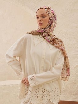 Margarit Desen Rami Sütlü Kahve Şal