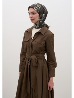 Mıdnıght Rose Desen Pamuklu Viskon Haki Eşarp