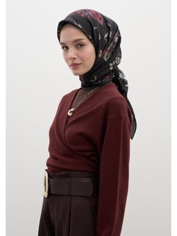 Mıdnıght Rose Desen Pamuklu Viskon Siyah Eşarp