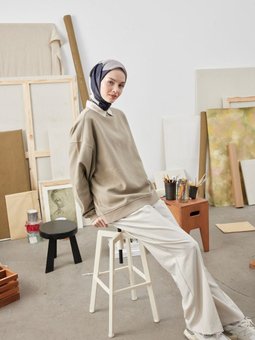 Multı Colors Desen Pamuk İpek Lacivert Eşarp