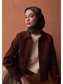 Sıenna Desen Pamuk İpek Eşarp Yosun Yeşil Eşarpi