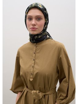 Tıny Daısy Desen Pamuklu Viskon Siyah Eşarp