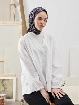 Tıny Garden Desen Pamuk İpek Siyah Eşarp