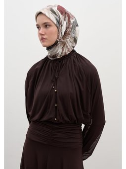 Vanılla Blossom Desen Pamuklu Viskon Siyah Eşarp