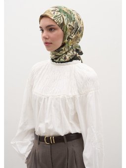 Vıntage Garden Desen Pamuklu Viskon Yeşil Eşarp
