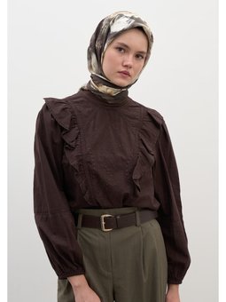 Vıntage Rose Desen Pamuklu Viskon Eşarp Kahve