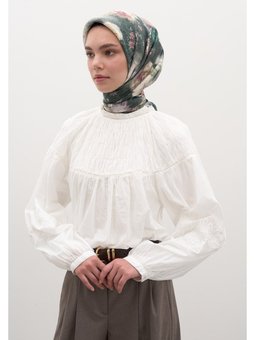 Vıntage Rose Desen Pamuklu Viskon Yeşil Eşarp