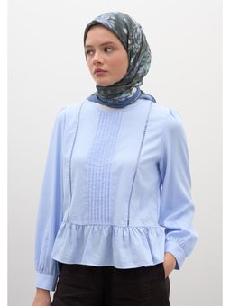 Wısterıa Desen Pamuklu Viskon Mavi Eşarp