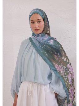 Wısterıa Desen Rami Soft Mavi Şal