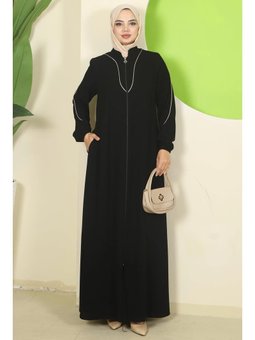 Biye Detaylı Siyah Ferace