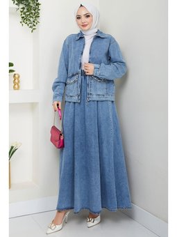 Ceketli Kot Etek Takım Mavi