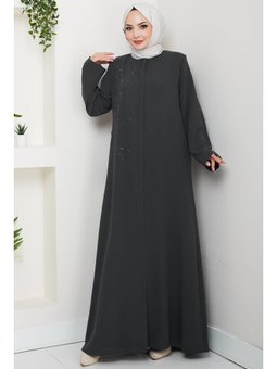 Çiçek Detay Taşlı Füme Ferace