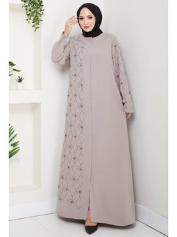 Gizli Patlı Yarım Taşlı Bej Ferace