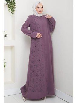 Gizli Patlı Yarım Taşlı Gül Kurusu Ferace