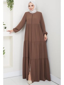 Kat Kat Büzgülü Açık Kahve Ferace