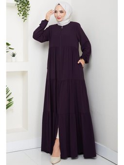 Kat Kat Büzgülü Mürdüm Ferace