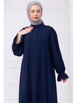 Kolları Lastikli Eva Lacivert Elbise