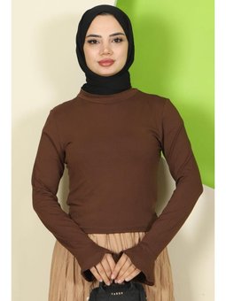 Manşeti Volanlı Bisiklet Yaka Body Kahverengi