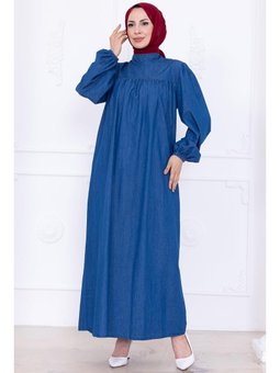 Robalı Kot Açık Mavi Elbise
