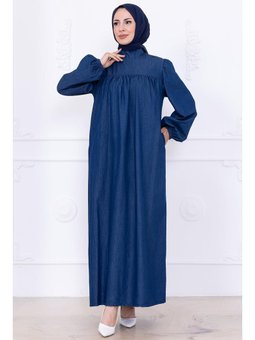 Robalı Kot Koyu Mavi Elbise