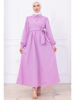 Yandan Bağlamalı Lila Elbise