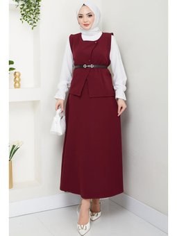 Yelekli Etekli İkili Bordo Takım