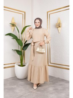 Bağlama Detaylı Çilek Kumaş Vizyon Elbise