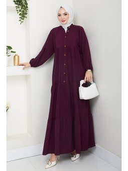 Düğmeli Mor Ayrobin Elbise