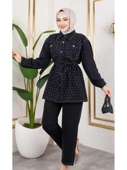 İnci Taş Detaylı 2li Kot Takım