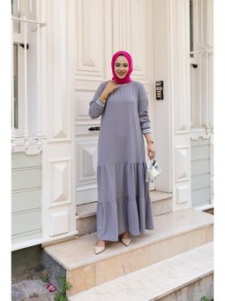 Kat Kat Ribanalı Gri  elbise