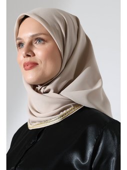 Biyeli Bürümcük Düz Şifon Bej Eşarp